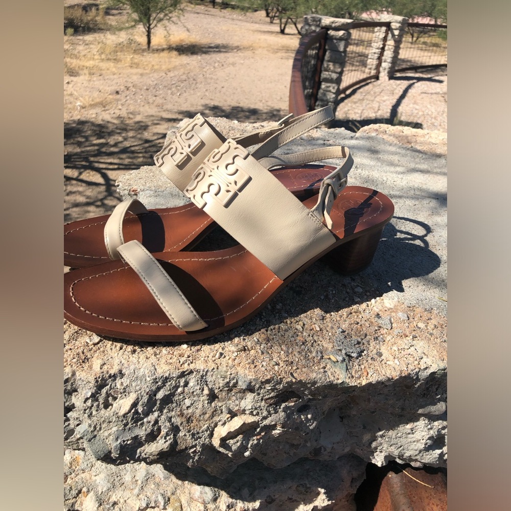 Tory Burch leather block heel sandal .
